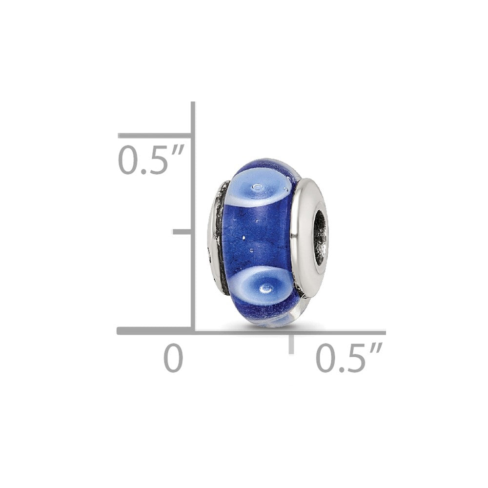 Sterling Silver Kids Collection Hand-Blown Blue With White Dots Pattern Glass Reflections Bead