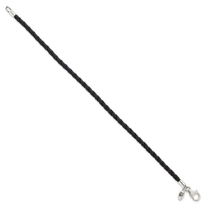 8.25 Inch Sterling Silver Reflections Black Leather Bead Bracelet