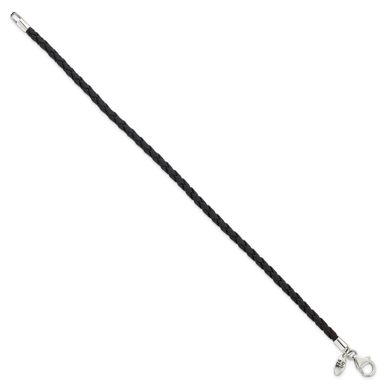 8.25 Inch Sterling Silver Reflections Black Leather Bead Bracelet