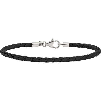 6.75 Inch Sterling Silver Reflections Black Leather Bead Bracelet