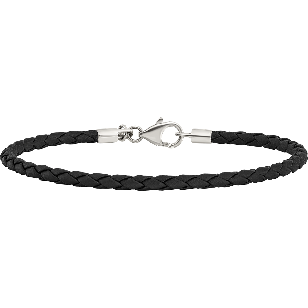 6.25 Inch Sterling Silver Reflections Black Leather Bead Bracelet
