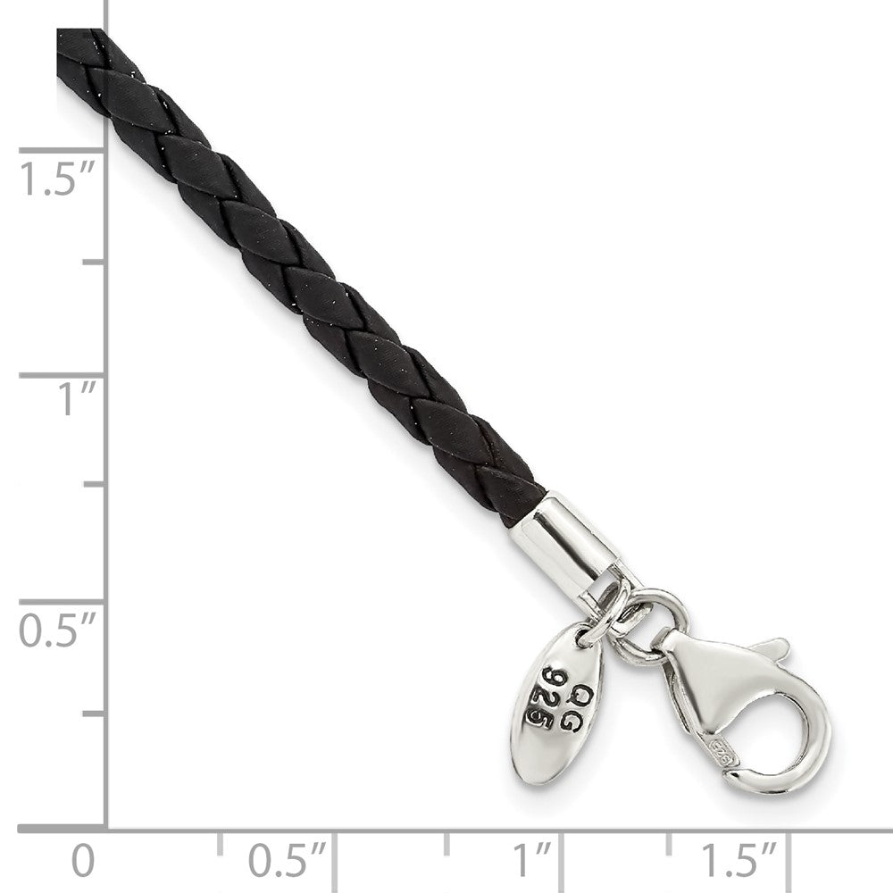 6.75 Inch Sterling Silver Reflections Black Leather Bead Bracelet