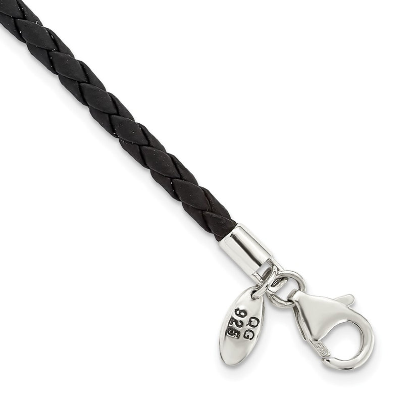 8.25 Inch Sterling Silver Reflections Black Leather Bead Bracelet