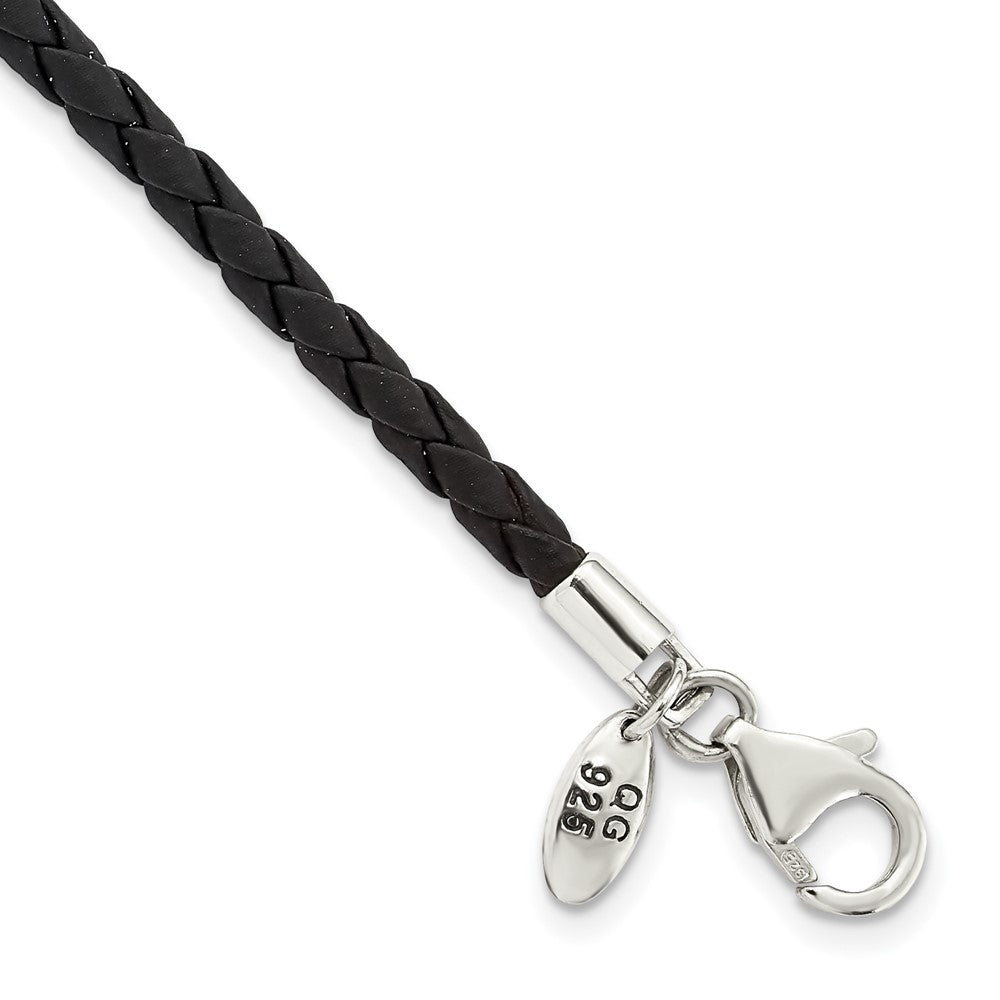 7 Inch Sterling Silver Reflections Black Leather Bead Bracelet