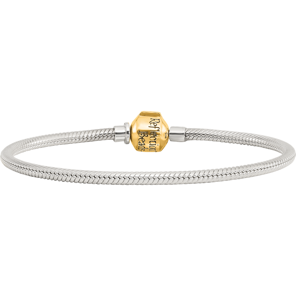 7.5 Inch Ss & 14K Reflections Clasp Bead Bracelet