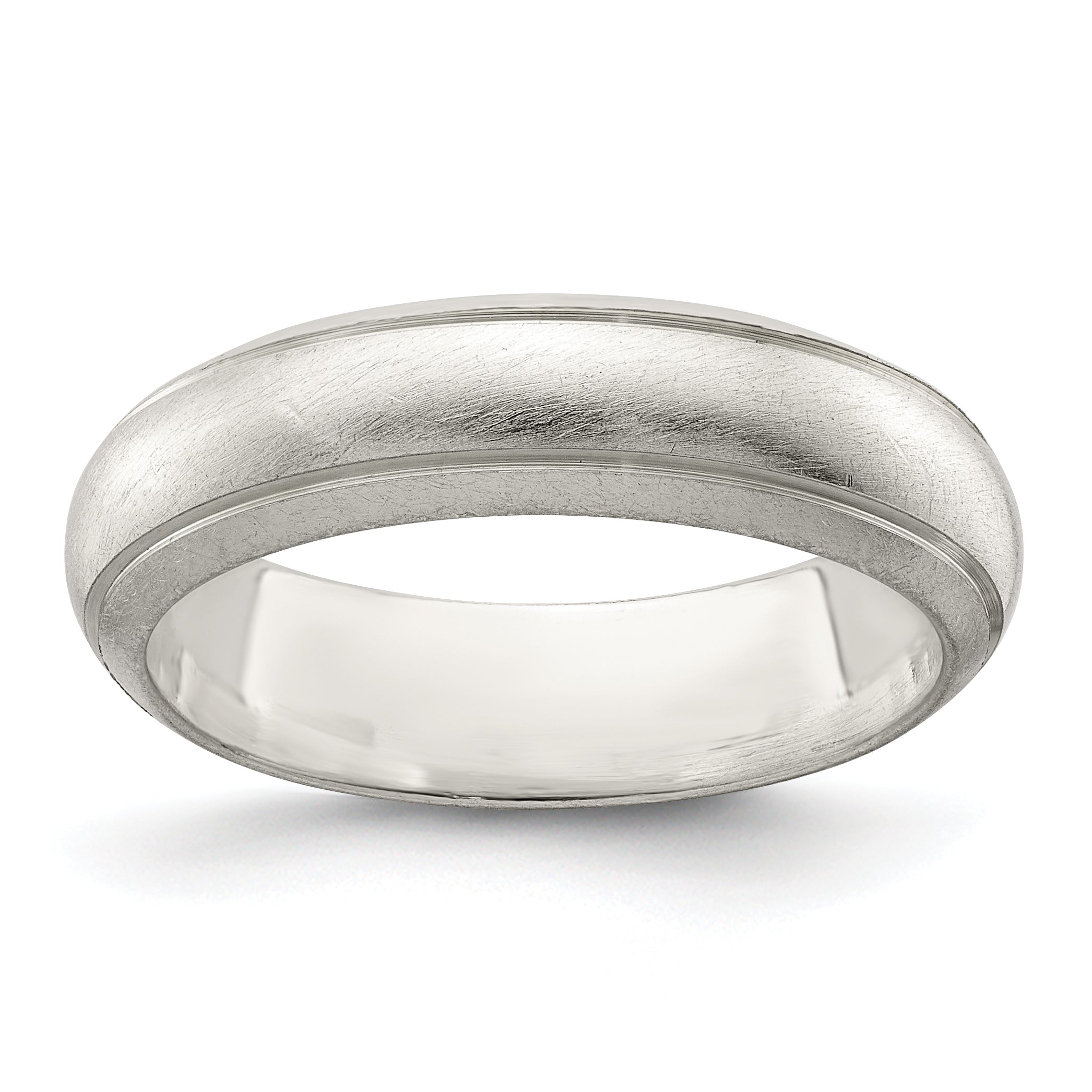 Sterling Silver 5mm Satin Half Round With Edge Lines Size 4 Band (Size 4 Only)
