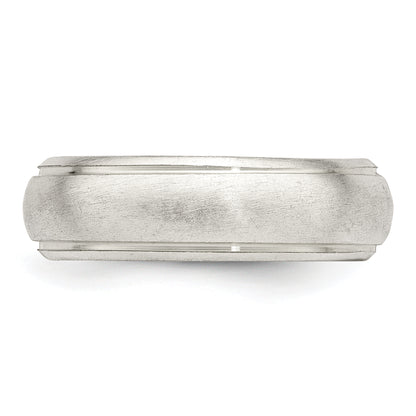 Sterling Silver 6mm Satin Half Round With Edge Lines Size 5 Band (Size 5 Only)