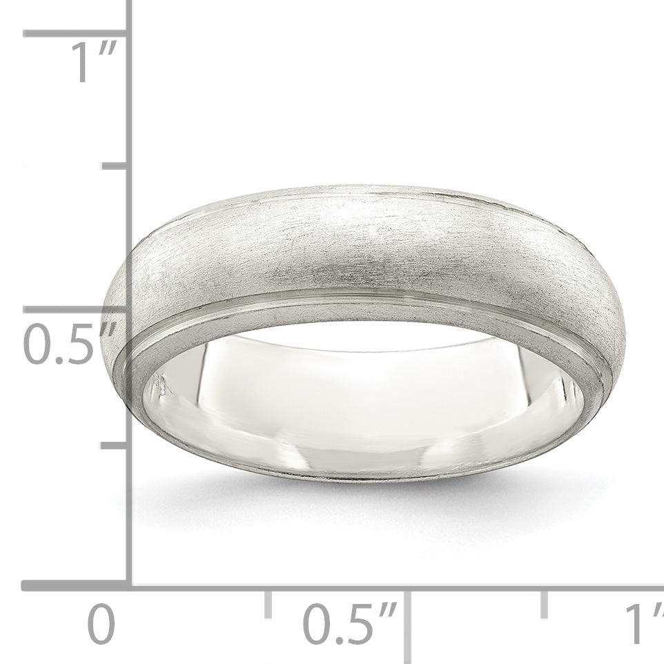Sterling Silver 6mm Satin Half Round With Edge Lines Size 5 Band (Size 5 Only)