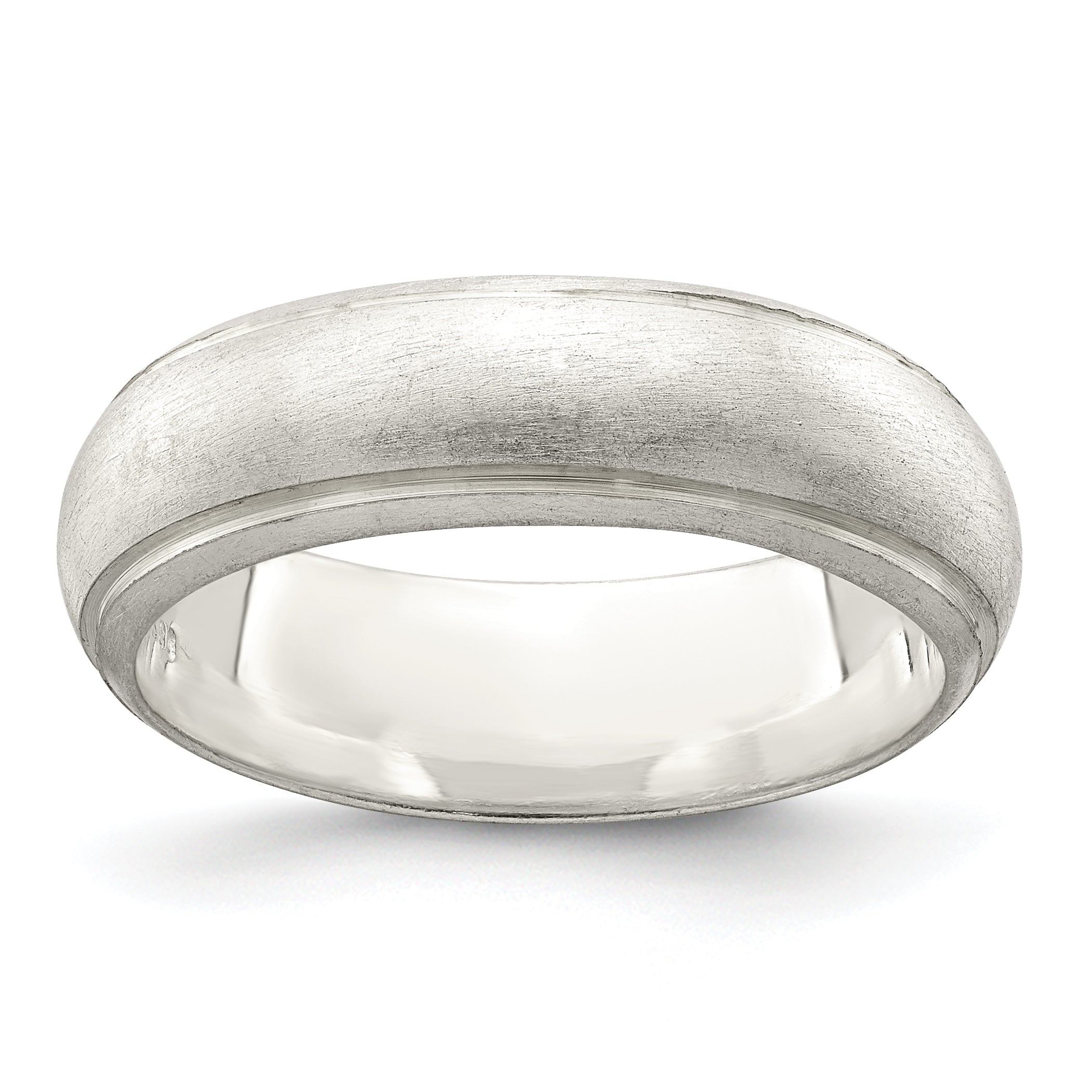 Sterling Silver 6mm Satin Half Round With Edge Lines Size 5 Band (Size 5 Only)