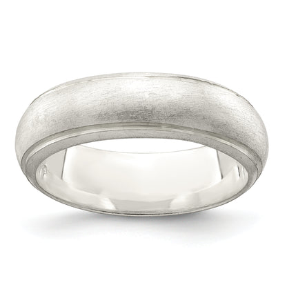 Sterling Silver 6mm Satin Half Round With Edge Lines Size 5 Band (Size 5 Only)