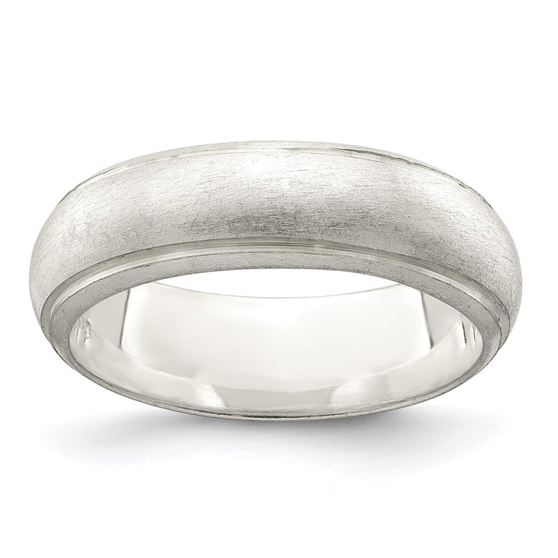 Sterling Silver 6mm Satin Half Round With Edge Lines Size 5 Band (Size 5 Only)