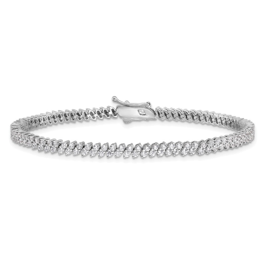 Sterling Silver Rhodium-Plated CZ 174 Stone 7in Bracelet
