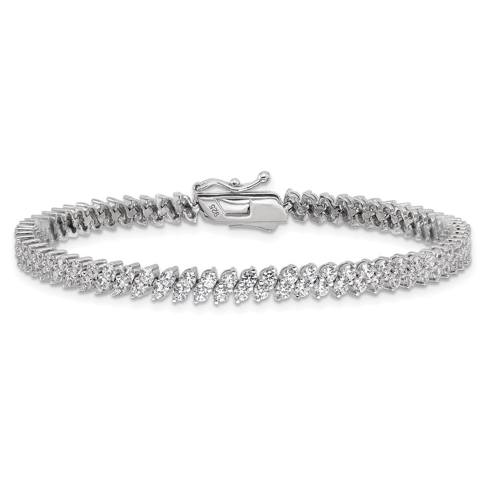 Sterling Silver Rhodium-Plated CZ 138 Stone 7in Bracelet