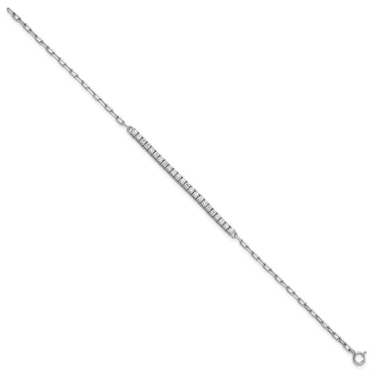 Sterling Silver Rhodium-Plated CZ 23 Stone 7in Paperclip Link Bracelet