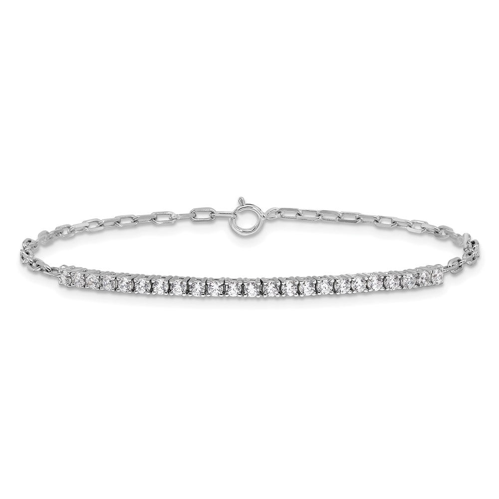 Sterling Silver Rhodium-Plated CZ 23 Stone 7in Paperclip Link Bracelet