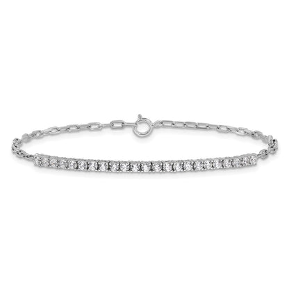 Sterling Silver Rhodium-Plated CZ 23 Stone 7in Paperclip Link Bracelet