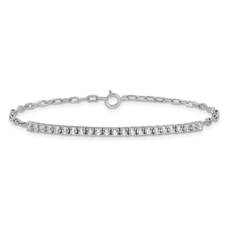 Sterling Silver Rhodium-Plated CZ 23 Stone 7in Paperclip Link Bracelet