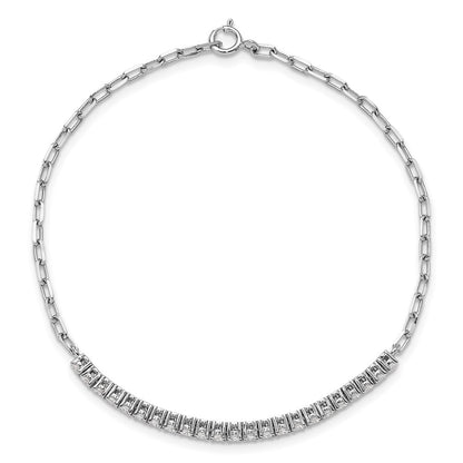 Sterling Silver Rhodium-Plated CZ 23 Stone 7in Paperclip Link Bracelet