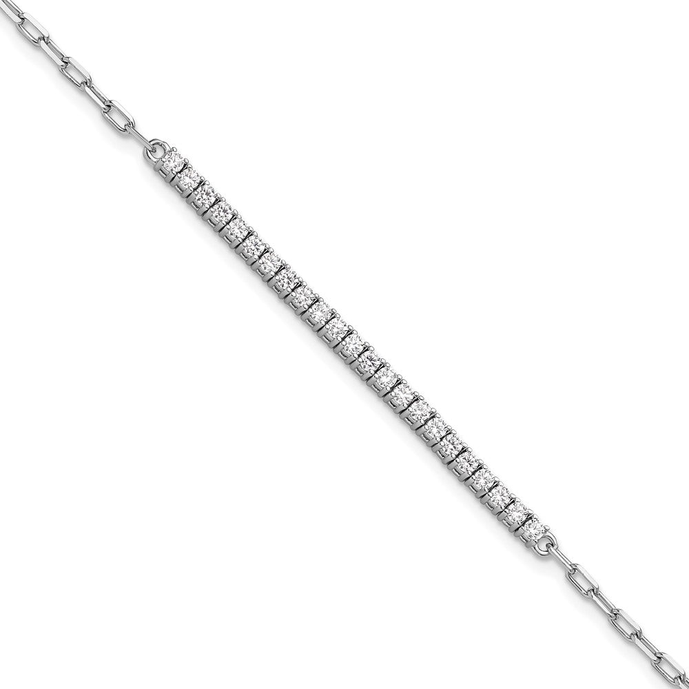 Sterling Silver Rhodium-Plated CZ 23 Stone 7in Paperclip Link Bracelet