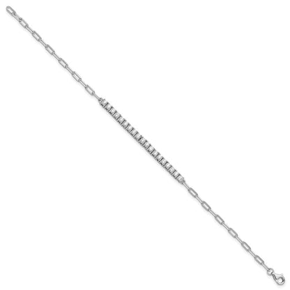Sterling Silver Rhodium-Plated CZ 19 Stone 7in Paperclip Link Bracelet