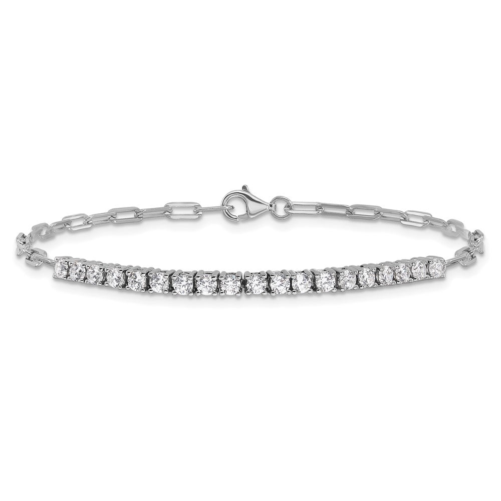 Sterling Silver Rhodium-Plated CZ 19 Stone 7in Paperclip Link Bracelet