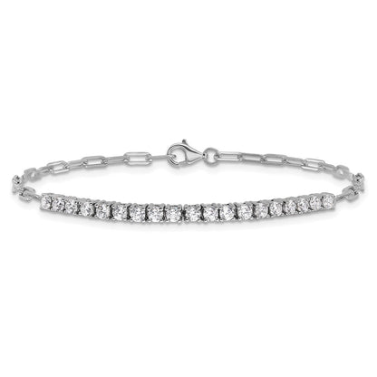 Sterling Silver Rhodium-Plated CZ 19 Stone 7in Paperclip Link Bracelet