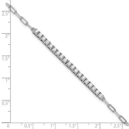 Sterling Silver Rhodium-Plated CZ 19 Stone 7in Paperclip Link Bracelet