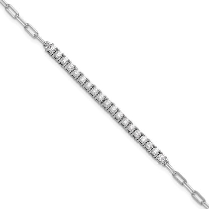Sterling Silver Rhodium-Plated CZ 19 Stone 7in Paperclip Link Bracelet