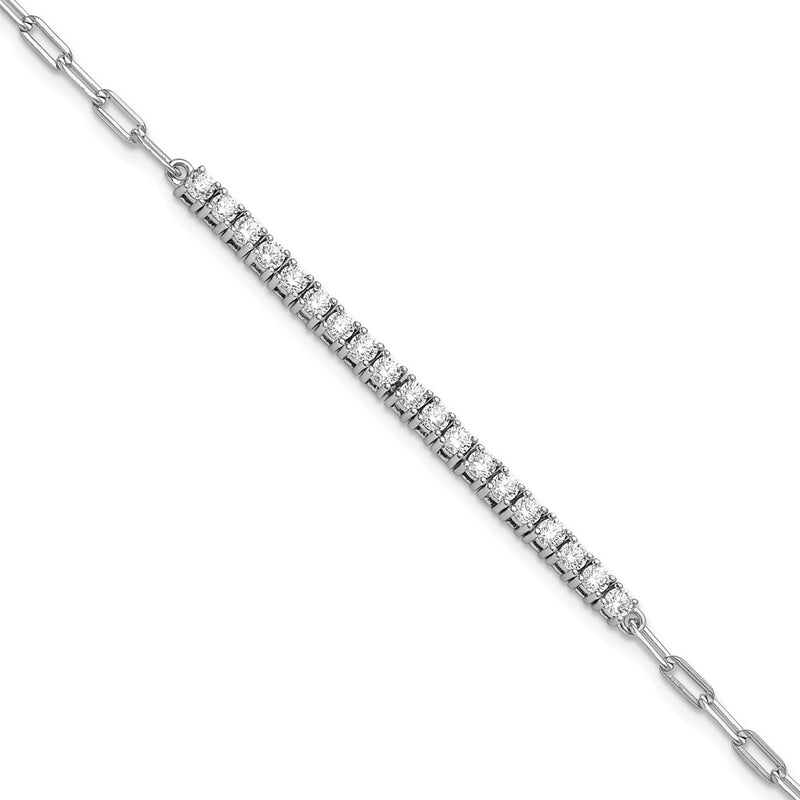 Sterling Silver Rhodium-Plated CZ 19 Stone 7in Paperclip Link Bracelet