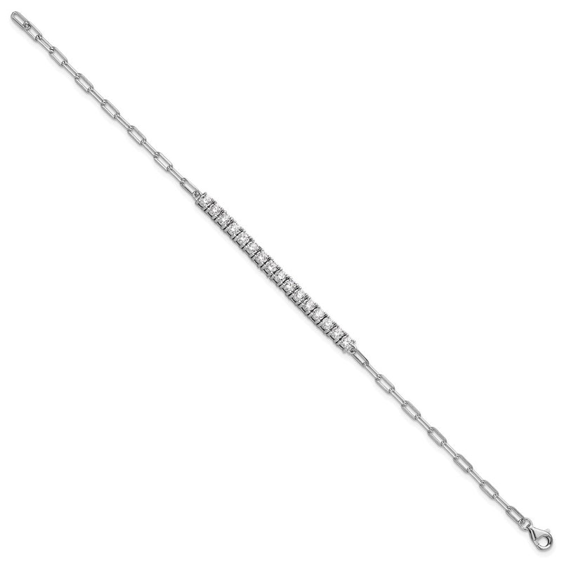 Sterling Silver Rhodium-Plated CZ 16 Stone 7in Paperclip Link Bracelet