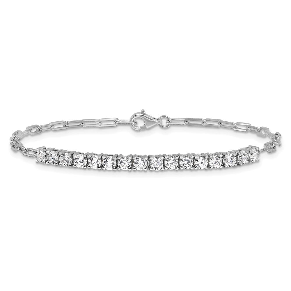 Sterling Silver Rhodium-Plated CZ 16 Stone 7in Paperclip Link Bracelet