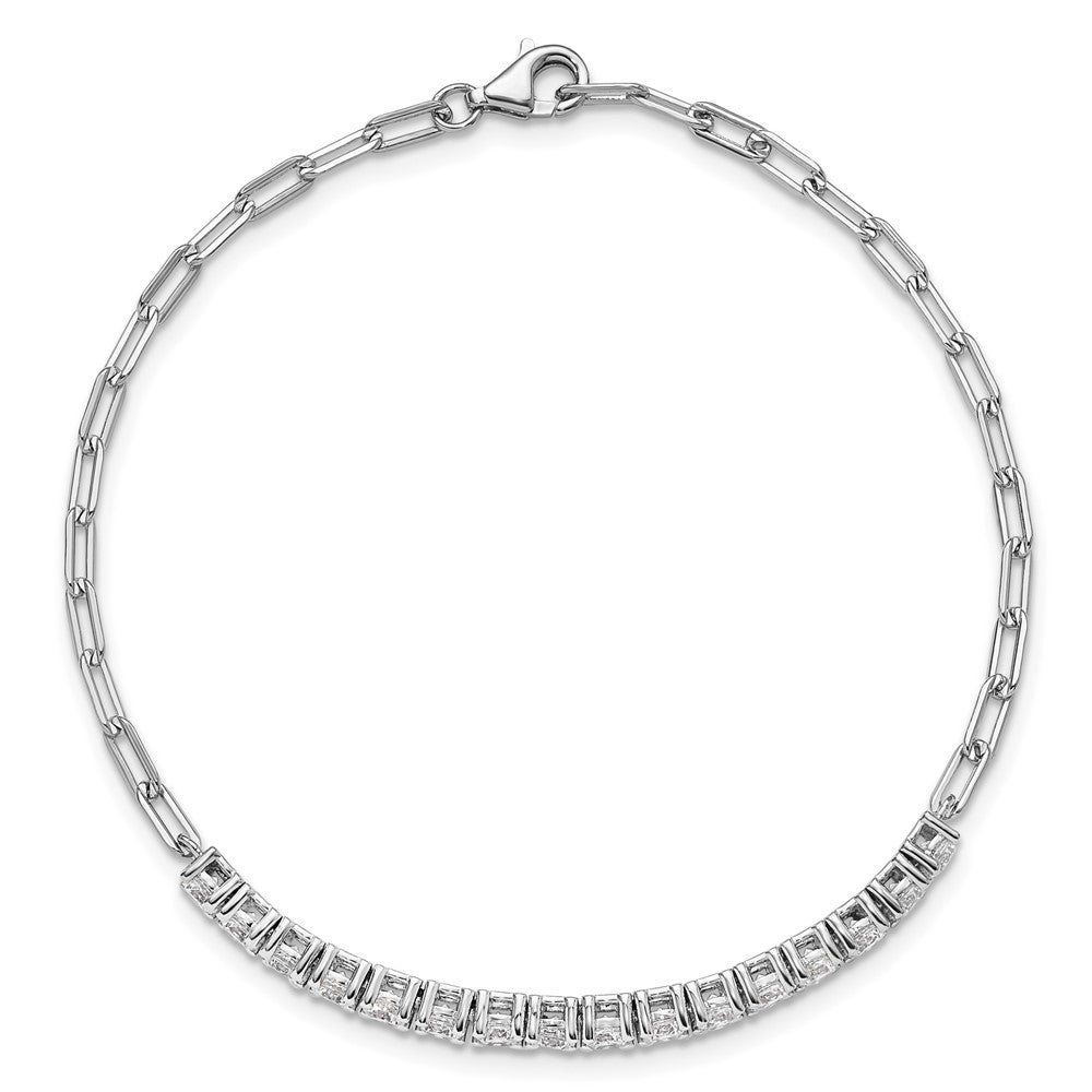 Sterling Silver Rhodium-Plated CZ 16 Stone 7in Paperclip Link Bracelet