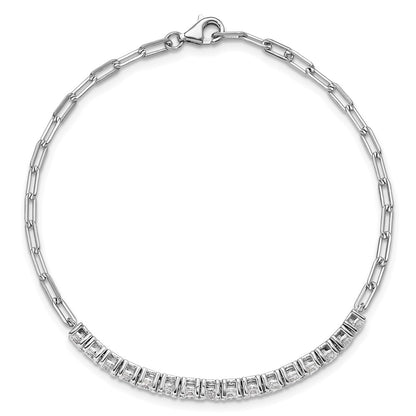 Sterling Silver Rhodium-Plated CZ 16 Stone 7in Paperclip Link Bracelet