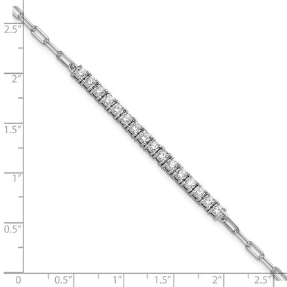 Sterling Silver Rhodium-Plated CZ 16 Stone 7in Paperclip Link Bracelet