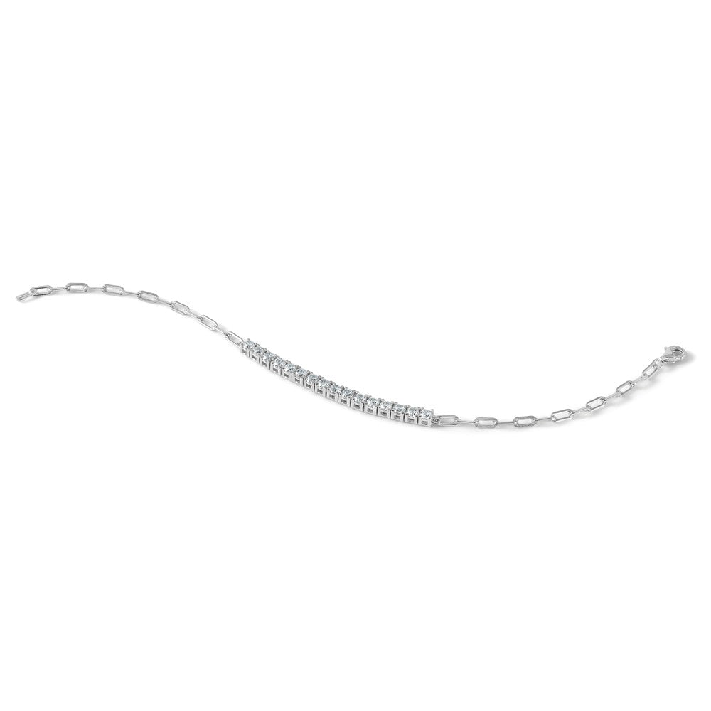 Sterling Silver Rhodium-Plated CZ 16 Stone 7in Paperclip Link Bracelet