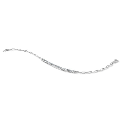 Sterling Silver Rhodium-Plated CZ 16 Stone 7in Paperclip Link Bracelet