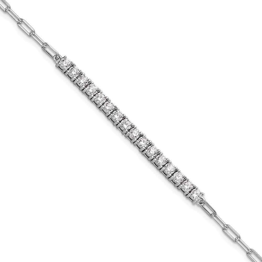 Sterling Silver Rhodium-Plated CZ 16 Stone 7in Paperclip Link Bracelet