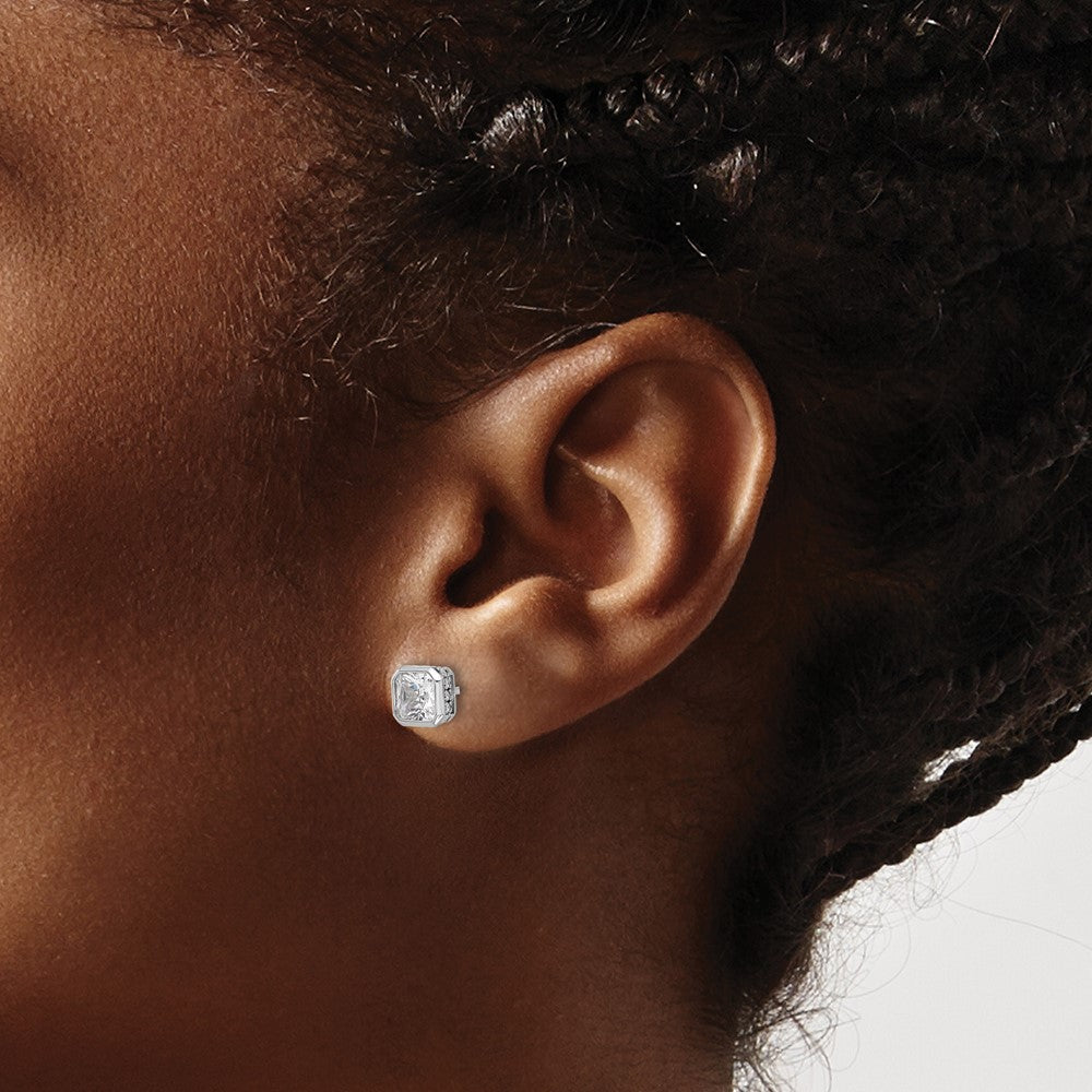 Sterling Silver Rhodium-Plated CZ 34 Stone Post Earrings