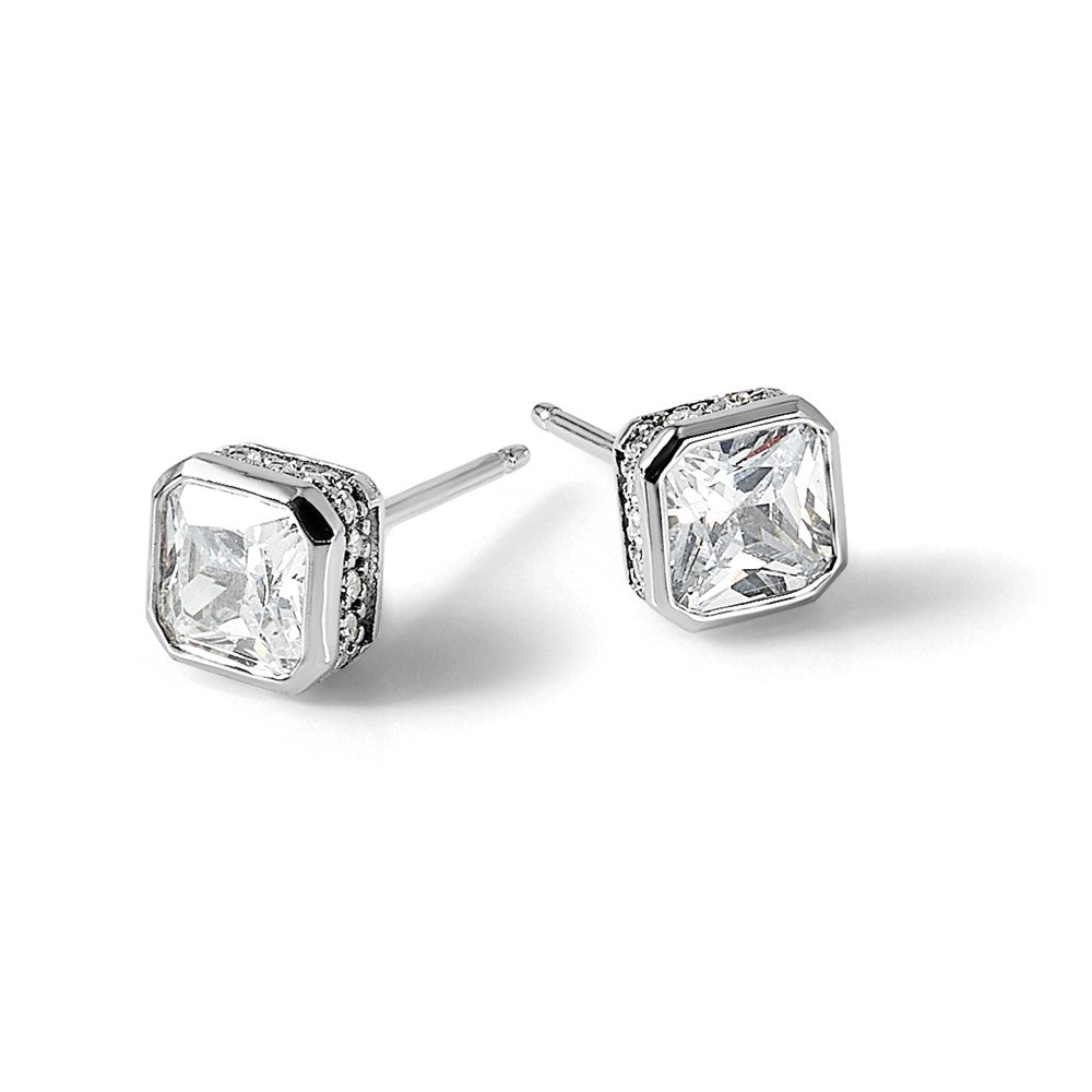 Sterling Silver Rhodium-Plated CZ 34 Stone Post Earrings