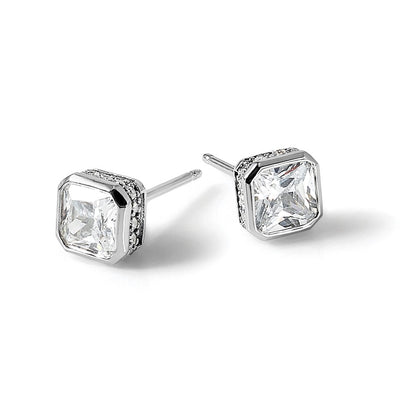 Sterling Silver Rhodium-Plated CZ 34 Stone Post Earrings