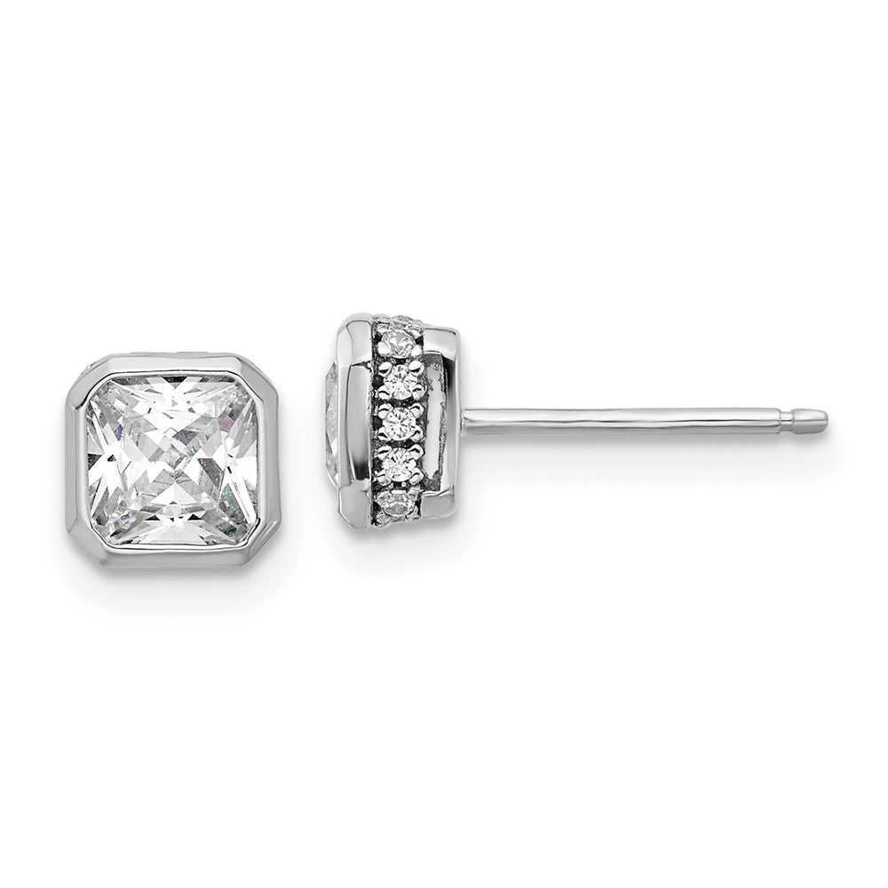 Sterling Silver Rhodium-Plated CZ 34 Stone Post Earrings