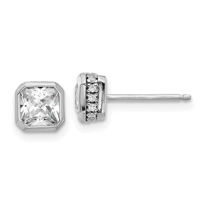 Sterling Silver Rhodium-Plated CZ 34 Stone Post Earrings