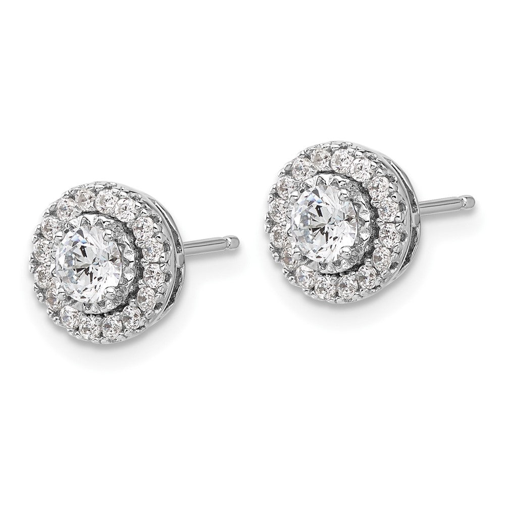 Sterling Silver Rhodium-Plated CZ 34 Stone Post Earrings