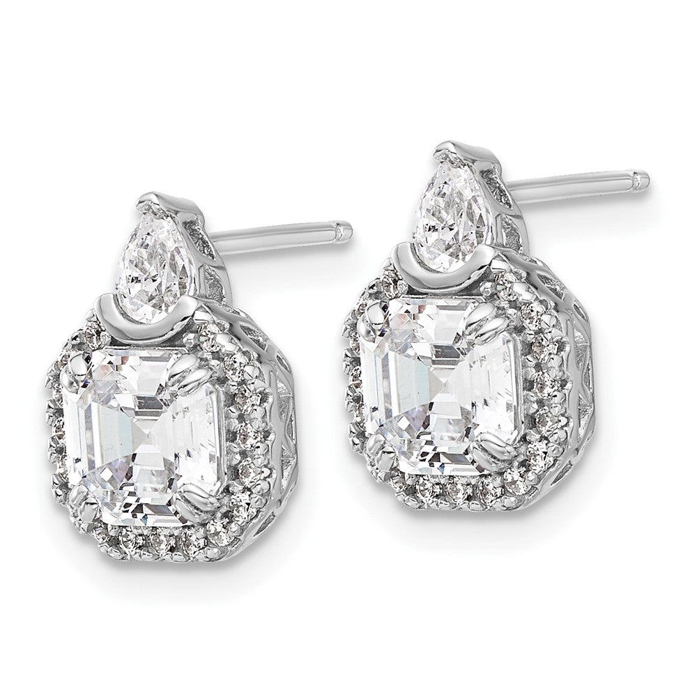 Sterling Silver Rhodium-Plated CZ 38 Stone Teardrop Post Earrings
