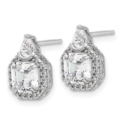 Sterling Silver Rhodium-Plated CZ 38 Stone Teardrop Post Earrings