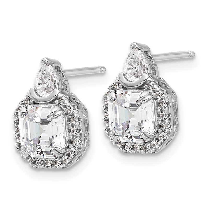 Sterling Silver Rhodium-Plated CZ 38 Stone Teardrop Post Earrings