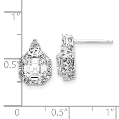 Sterling Silver Rhodium-Plated CZ 38 Stone Teardrop Post Earrings