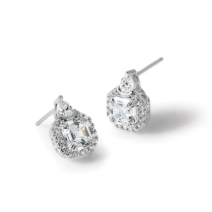 Sterling Silver Rhodium-Plated CZ 38 Stone Teardrop Post Earrings