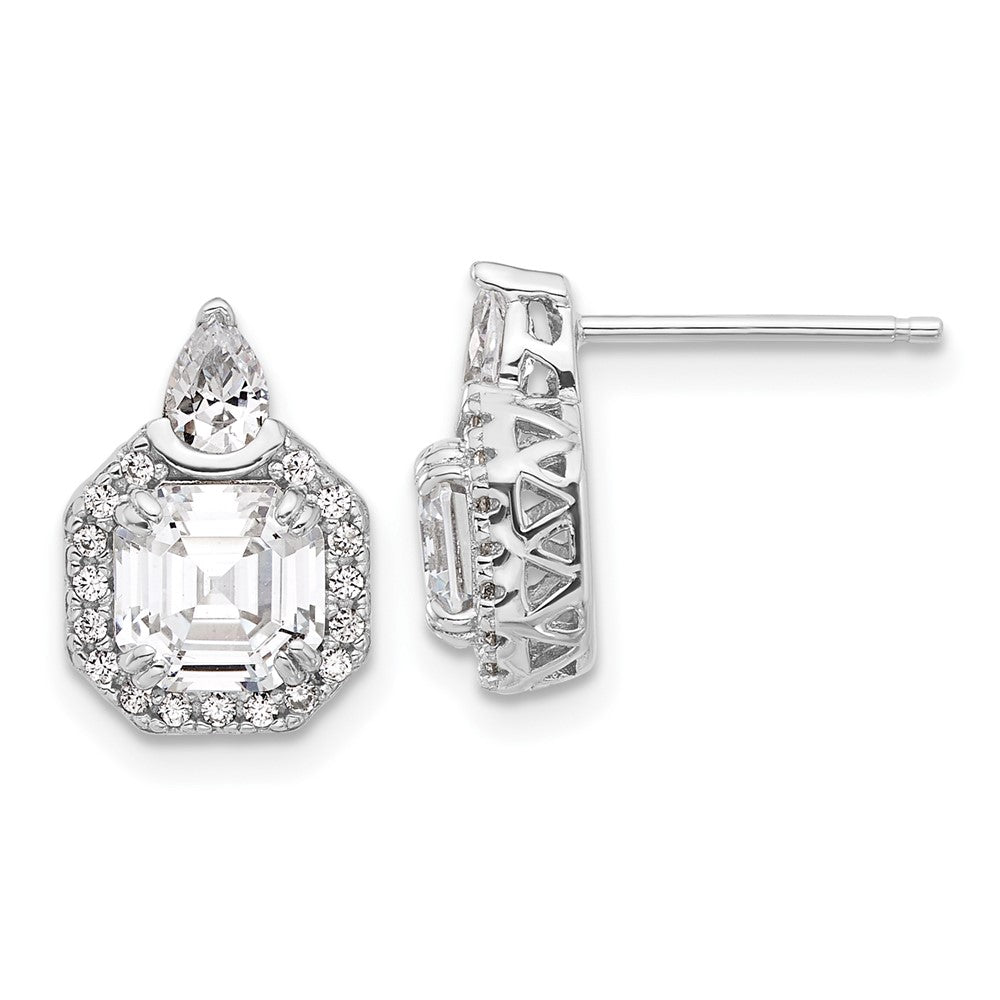 Sterling Silver Rhodium-Plated CZ 38 Stone Teardrop Post Earrings