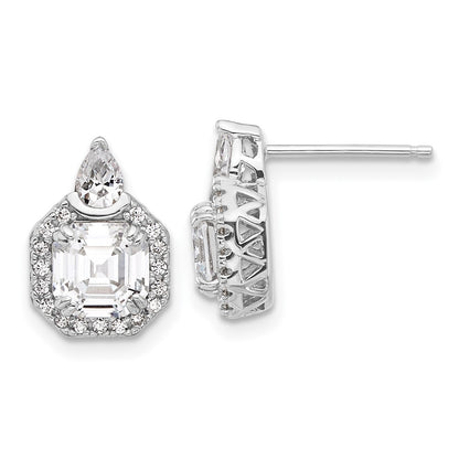 Sterling Silver Rhodium-Plated CZ 38 Stone Teardrop Post Earrings